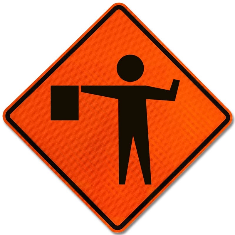 List 103+ Pictures road sign with person holding flag Superb